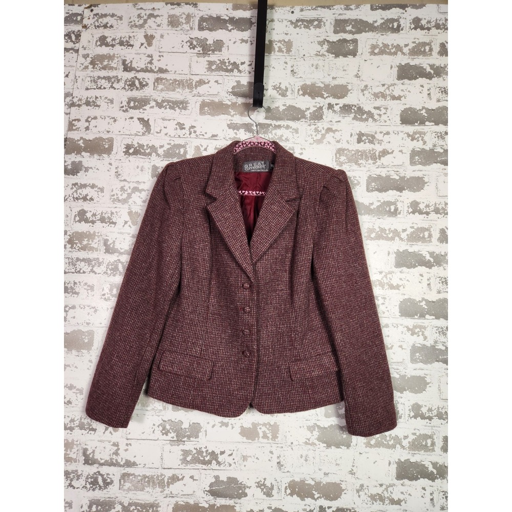 Vintage Wool Blazer Size 12 Red Tweed Tailored Chic‎ Old Money Academia